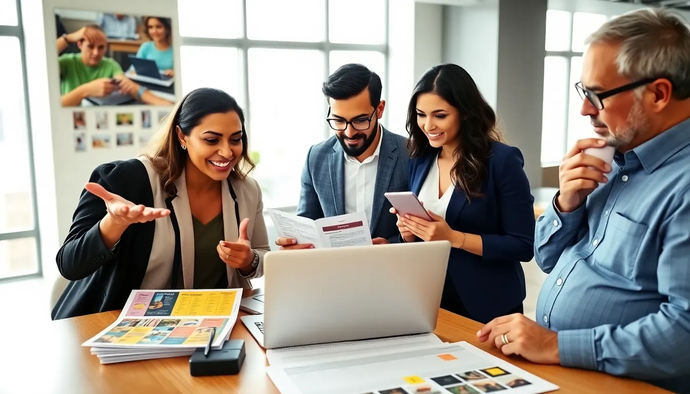 a diverse team planning budget-friendly events in a lively office.