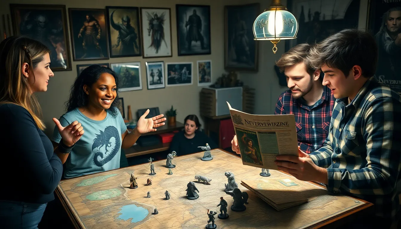 gamers discussing Neverwinter's Lead Redwebzine in a cozy room.